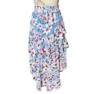 Shein Womens Skirt Size Small Ruffle Floral Blue Long Maxi Beach Travel Vacation